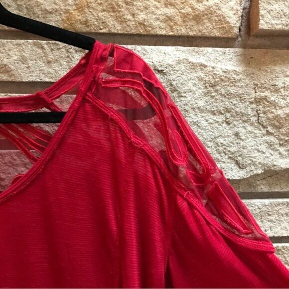 Free People Gatsby Top Embroidered Mesh Maroon Red Medium - Picture 6 of 15